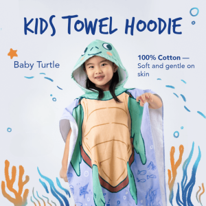 Baby Turtle Kids Towel Hoodie | 100% Cotton Soft and Absorbent Hooded Bath Towel Poncho Cape