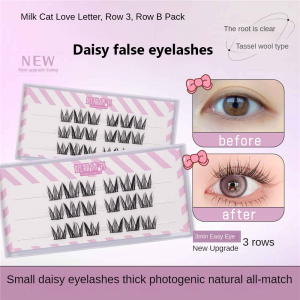 Trotinic | False Eyelash 3 Rows10-12mm C Curl Extensions Thicken Eyelash Grafting Single Cluster Segmented Natural Simulation Sunflower Cat Genie Easy To Remove Eye Makeup Accessories