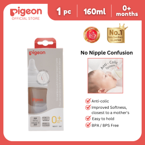 Pigeon Official - New and Improved Wide Neck PP Feeding Bottle 160ml 1pc Slow Flow for 0+ Months Babies Anti Colic No Nipple Confusion AVS System Latch On Line BPA Free Ultra Soft Flexible Nipples Japan No. 1 Brand
