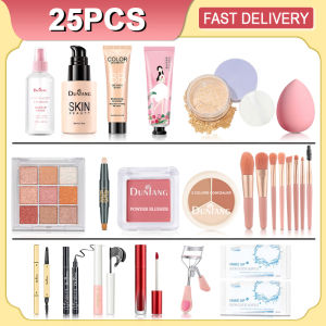 25PCS Makeup Complete Set BB foundation cream powder blusher eye shadow lipstick eye black eyebrow pencil eye makeup woman makeup remover set
