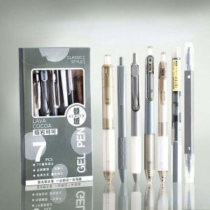 7Pcs/Box Retractable Pen 0.5mm Black Ink Ballpen Gel Pen Colorful Style Sign Pen Writing School Office Supplies