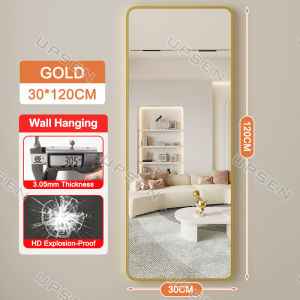 160*50CM HD Square Glass Mirror Full Length Wall Mirror Aluminum Frame Full Body Mirror Tiles Adhesive Mirror Adhesive Mirror Wall for Bedroom Living Room Bathroom Door Explosion -Proof With Stand