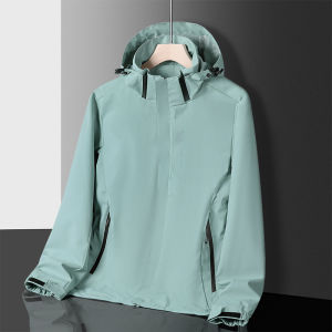 JEEP SPIRIT Solid Color Waterproof and Wear-resistant Jacket Spring and Autumn New Outdoor Single-layer Thin Mountaineering Suit Windproof and Breathable Couple Trench Coat Jacket Casual Coat