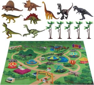 TEMI Dinosaur Truck Toys for Kids 3-5 Years Tyrannosaurus Transport Car Carrier Truck with 8 Dinosaur Figures Activity Play Mat Dinosaur Eggs Trees Capture Jurassic Play Set for Boys and Girls