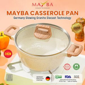 PANCI CASSEROLE Original MAYBA INFINITY GRANIT GLOWPAN - WAJAN STOCK POT Dengan TUTUP KACA 24CM