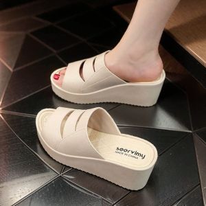 LJSoervimy Summer 2025 Thick Heel Slippers Womens Fashionable Rain Shoes Anti-slip Outdoor Wear High Heel Cool Sandals