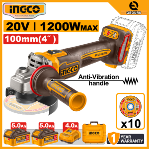 INGCO 20V 4" CORDLESS ANGLE GRINDER | MAX 1200W | BRUSHLESS MOTOR | CAGLI2120232
