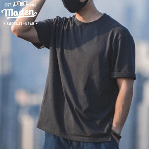 Maden brand clothing 2025 summer new men dark gray simple daily youth campus style Japanese vintage loose round neck T-shirt solid color casual shirt