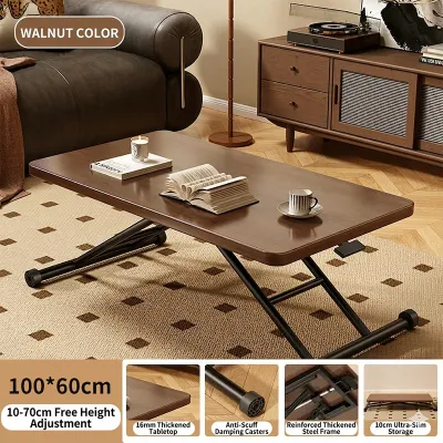 Folding Outdoor Table Adjustable Height Dining Table Coffee Table Wooden Center Table Thickened Lift Desk For Home