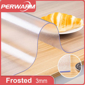 (3mm Frosted Round)PVC Thick Crystal Frosted Kitchen Tablecloth Rectangular Plastic Protective Tablecloth Cover Round Table Protector for Dining Room