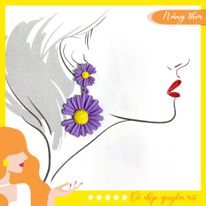 Khuyên tai - bông tai thời trang 2 hoa tím Nàng Ther 06