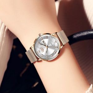 LIGE Brand Ladies Watch Ultra Thin Luxury Quartz Fashion Casual Women Watch Stainless Steel Waterproof Calendar Week Clock