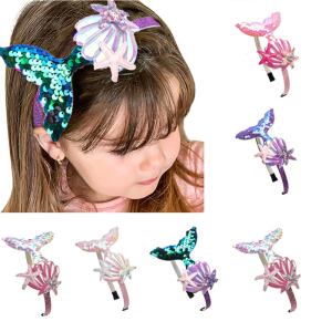 Cô gái ngọt ngào hairband sequin vỏ Nàng Tiên Cá Headband bé gái Phụ kiện tóc mũ làm bằng tay dụng cụ tiệc