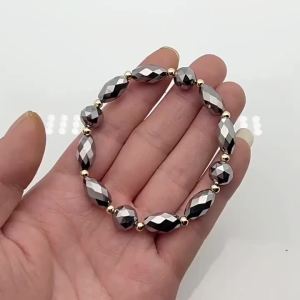 Faceted Bead Terahertz Bracelet Energy Healing Stone Terahertz Bracelets 7 Inches for Women Men Stretch Terahertz Bracelet