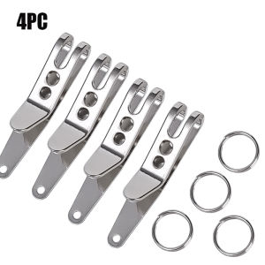 4Pcs Portable Mini Silver Pocket Clip with Ring Bag Waist Belt Hanging Clamp Quicklink Buckle Carabiner Keychain Holder Outdoor Hiking Camping EDC Tool