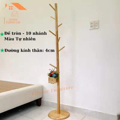 Cây treo quần áo mũ túi xách đa năng cây móc giá treo quần áo đứng bằng gỗ cao 175 cm