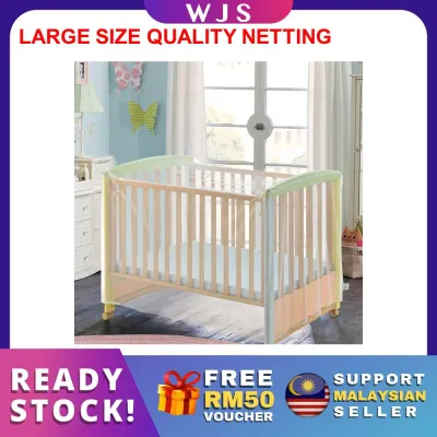 (QUALITY NETTING) WJS Smooth Gentle Comfortable Baby Bedding Mosquito Net Baby Bedding Zipper Door Infant Crib Baby Cot Mosquito Net Baby Bed Mosquito Net Baby Playpen Mosquito Net 140cm x 81cm x 85cm (FREE RM50 VOUCHER)