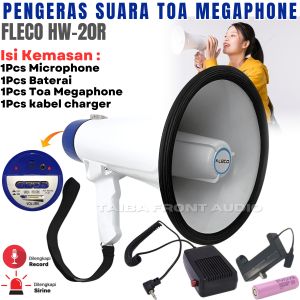 Megaphone Fleco Hw - 20R Suara Extra Jernih dan Keras dilengkapi Mic External + Batrai + Charger - HW-20R PENGERAS SUARA MEGAPHONE UNTUK JUALAN KELILING OUT BOND KAMPANYE PROMOSI ~TFA