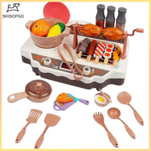 SKISOPGO 36PCS Kid Kitchen Pretend Play Toy Spray Effect with Sound And Light Simulation BBQ Toy Mainan Masak
