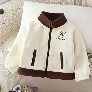 TUmama Trẻ em mùa thu mùa đông áo khoác lông cừu ấm áp với đứng cổ áo và thêu Zip-up thiết kế