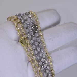 HHIOK Fashion 4mm Iced Round Bead Necklace 5A Cubic Zirconia Inlay Miami 18k Gold Plated Ball Chain Hip Hop Jewelry Men Women
