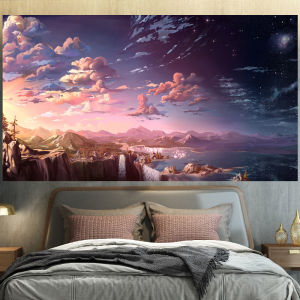 Hantar dari gudang tempatanBeautiful Japanese-style therapeutic background fabric. Bedroom decoration fabric wall hanging fabric hanging fabric landscape woven fabric.