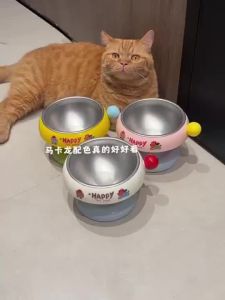Mangkuk haiwan peliharaan tinggi keluli tahan karat dengan tapak getah tidak licin sesuai untuk kucing dan anjing kecil
