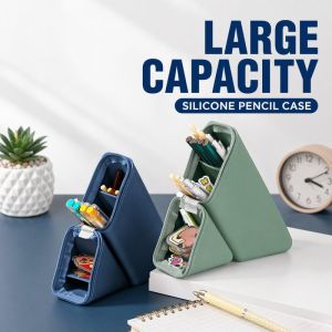 Allieuka Silicone Pencil Case Stand Up Pen Holder Large Capacity Desk Organizer With Compartments