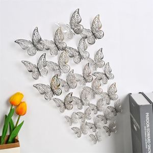 CANICECA 12PCS/Pack Beautiful Butterflies Art Wedding 3D Butterfly Stickers Wall Art Decor Wall Decals Hollow Butterflies Decals
