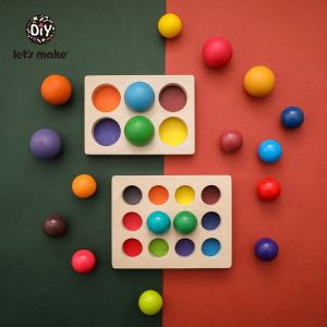 Lets Make Wooden Toy Rainbow Mathching Ball Safe Water Paint Color Cognition Toddler Early Education Toys