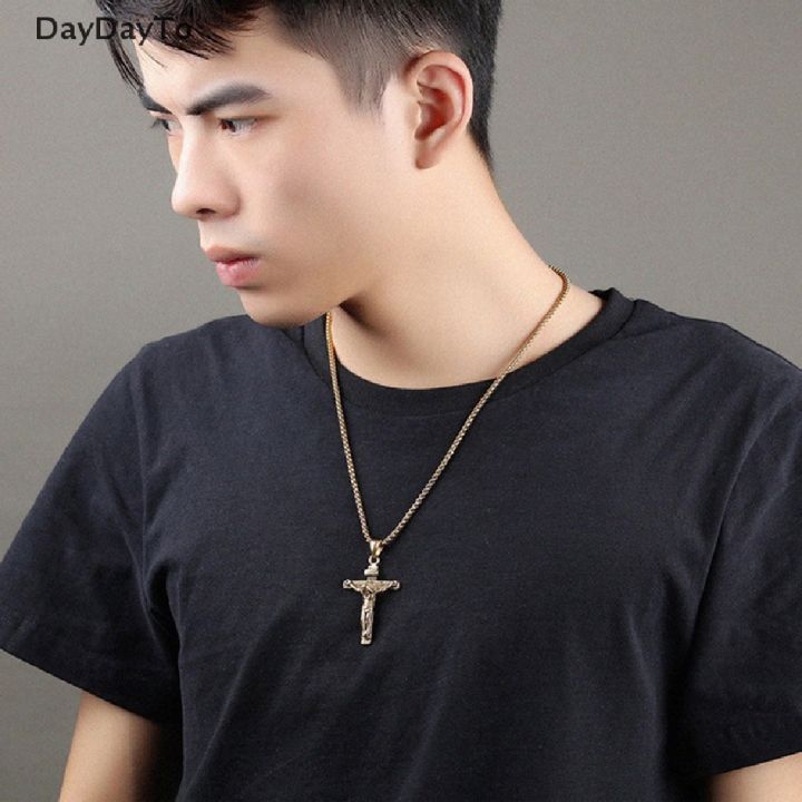 Mens%20Silver%20Stainless%20Steel%20Jesus%20Christ%20Crucifix%20Cross%20Pendant%20Necklace%20Chain%20necklace%20for%20men%20-%20Image%202