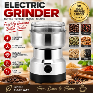 High Quality Electric Multi-Purpose Grinder Stainless Steel Coffee Bean Spice Herb Grain Nut Seed Grinding Machine One Touch Kitchen Food Processor Compact Powerful Motor Durable Blade Household Mill Appliance Easy Operation