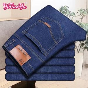 Yitiaoyuu Mens Jeans Casual High Waist Loose Stretch Plus Size Straight Trousers