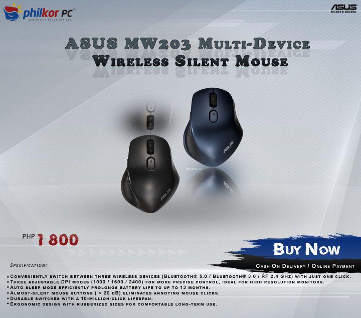 ASUS MW203 Multi-Device Wireless Silent Mouse | Lazada PH