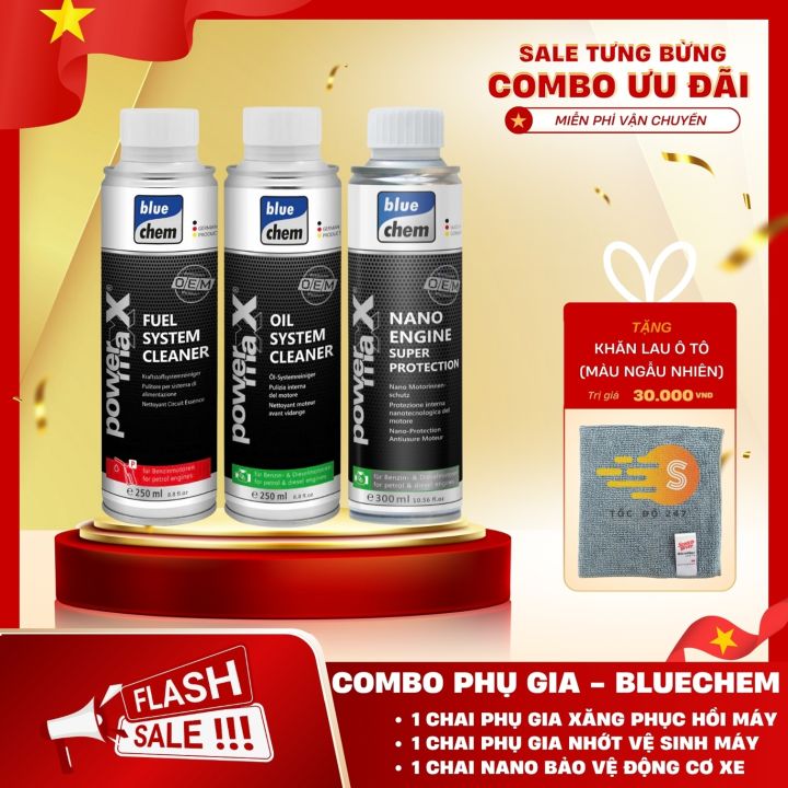 Bộ 3 món phụ gia tăng hiệu suất xe Bluechem gồm làm sạch nhớt động cơ ...