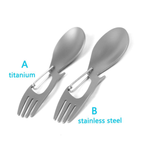 3 in 1 Stainless Steel for Titanium Camping Tableware Fork Spoon Bottle Opener Outdoor Picnic Buckle