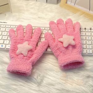 LONGB Cycling Coral Velvet Gloves Coral velvet Warmer Star Plush Gloves Cute Winter Plush Gloves Women
