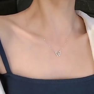 Rantai Leher Rama-Rama 蝴蝶轻奢项链 Butterfly Silver Necklace 女高级冷淡风锁骨链小众设计 Elegant Clavicle Necklace Gift