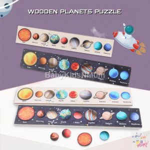 Wooden Solar System Planet Puzzle With Printing Words Montessori 3D Puzzle Early Learning Toys