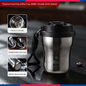 BINCOO Pure Titanium Coffee Thermal Cup Flask Portable Mug for Outdoor Travel and Camping 280ML