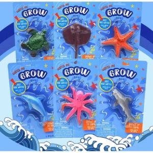 6 PCS Novel Simulate Marine Animals Sharks Dolphins Octopuses Soak In Water To Grow SpongeBob Model Toys