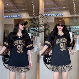New trendy leopard print junior-style casual two-piece womens outfit
