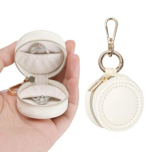 NBANLIKE Tròn Túi lưu trữ trang sức di động Dây chuyền nhẫn Mini Hộp trang sức Đa năng Trưng bày Hộp đựng có móc khóa Du lịch