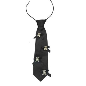 Classical Black Necktie With Bear Studded Feature Comfortable Polyester Wear