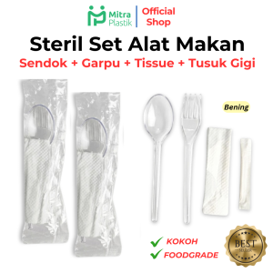 Set Sendok + Garpu + Tisu + Tusuk Gigi Pastik Bening Tissue Catering Higenis Steril Paket