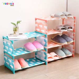 FR-C98 Rak Sepatu 3 Susun Serbaguna Motif Beruang Polos Portable / Tempat Penyimpanan Sepatu Sandal