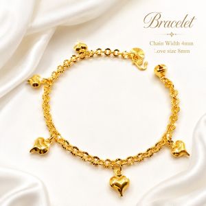 Gold bracelet with heart charms Chain width 4mm Love size 8mm