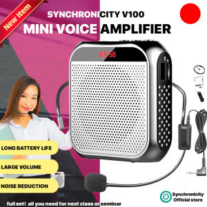 Lapel Microphone with Speaker | Voice Amplifier Portable Clip-On with Wired Microphone Headset & Waistband | Rechargeable Synchronicity V100 | Lapel LoudSpeaker 3.5mm Wired Wireless Cherr Set Event Speech Karaoke Videoke Concert Handheld Fast Shipping