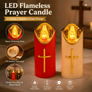 LED Flameless Prayer Candle 2 Colors Golden Cross Design AA Battery for Altar Home Decor Ornament