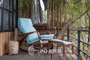 Ghế thư giãn | POANG | plywood óc chó/bạch dương | vải cotton | xanh | R67xS139xC86 cm